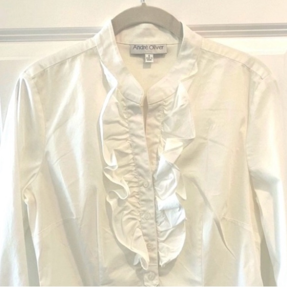Vintage Ruffle Blouse Round Neck Long Sleeve Ruffle Cuff Romantic Ruffled Shirt - Picture 2 of 8